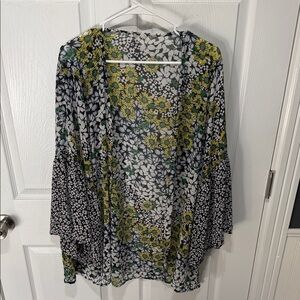 Cato Floral Open-Front Blouse - Green, Yellow, Black